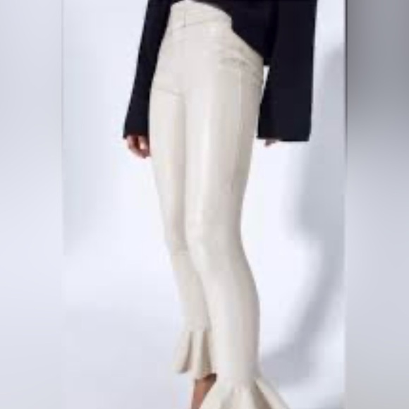 NWOT! Alexis Moretti Faux-Leather Flounce-Cuff Pants Ivory. Size XS $298+ - Picture 1 of 6